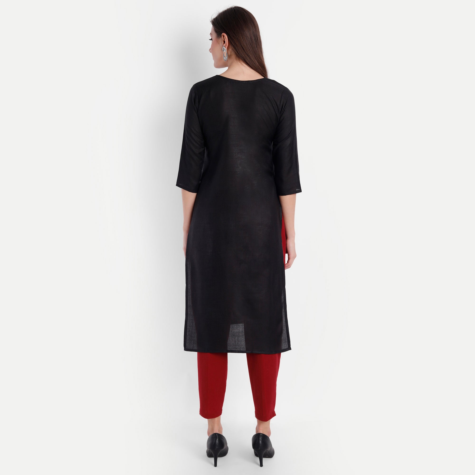 Women's Black Cotton Kurti - Dwija Fashion