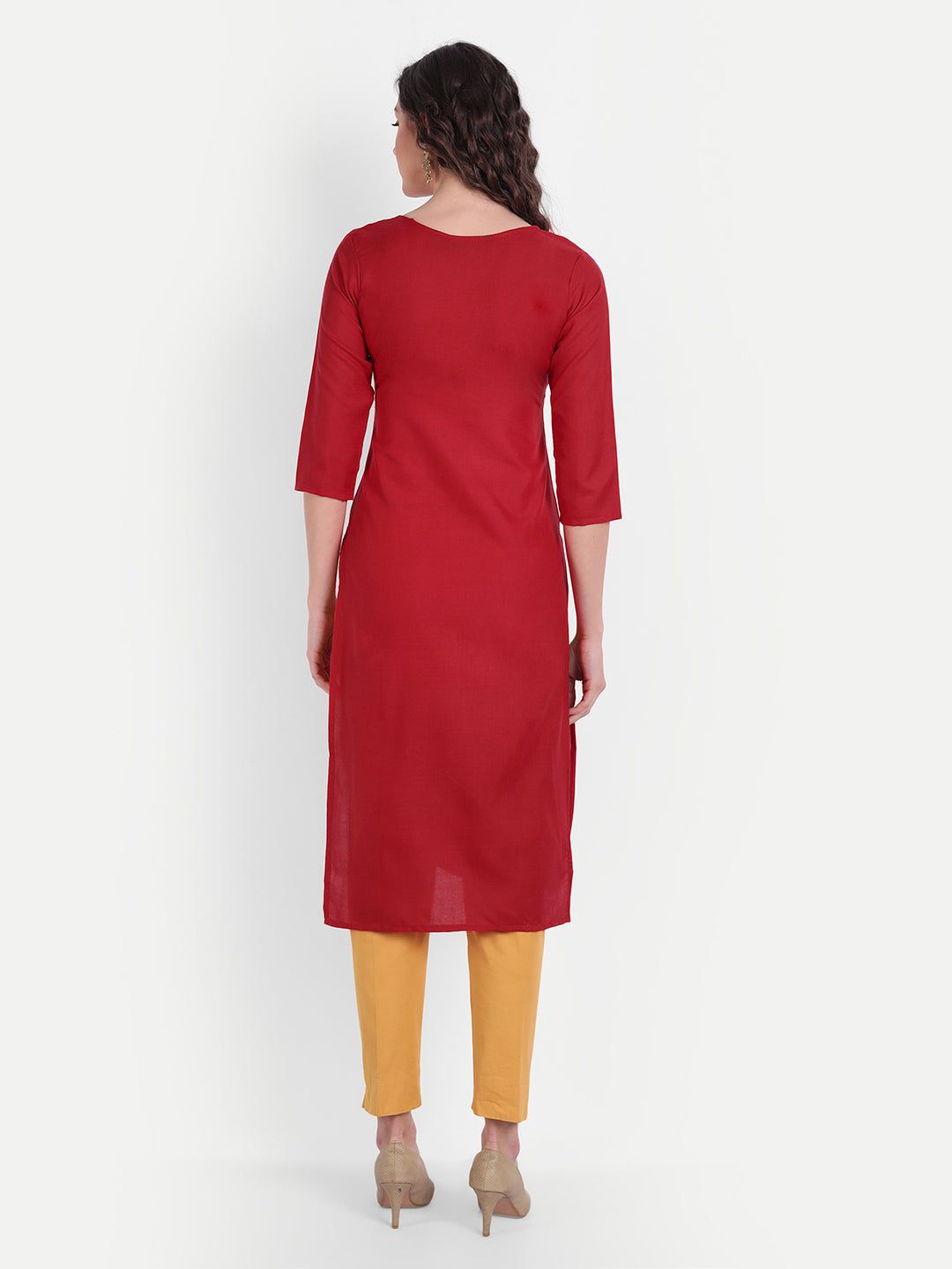 Women's Red Cotton Kurti - Dwija Fashion