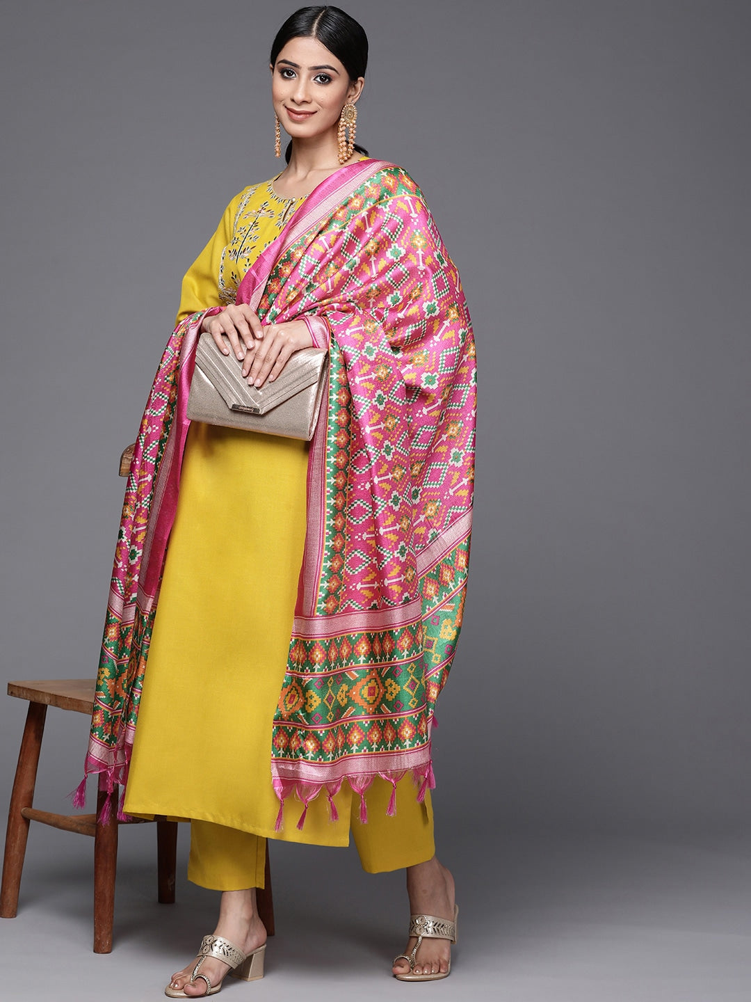 Women's Yellow Sequence Embroidery Kurta Set - Dwija Fashion
