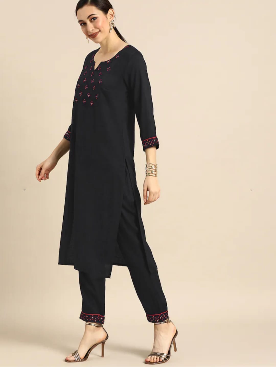 Women's Black Embroidery Cotton Kurta Set Collection - Dwija Fashion