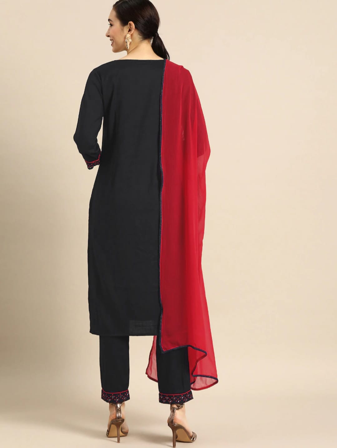 Women's Black Embroidery Cotton Kurta Set Collection - Dwija Fashion