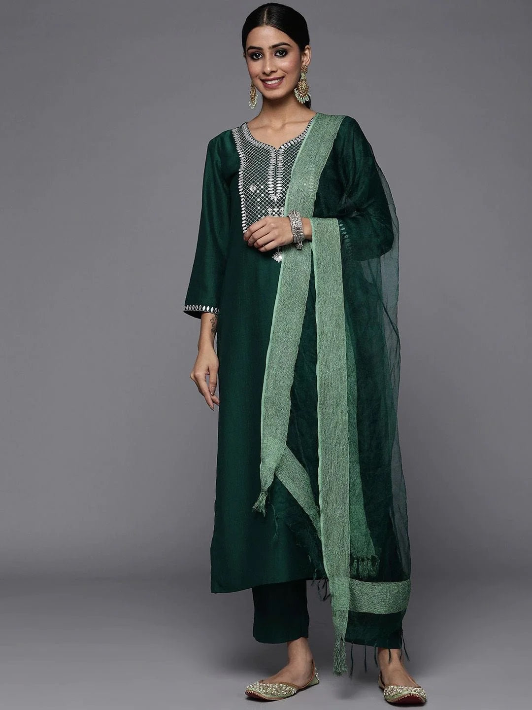 Women's Green Emboridery Kurta Set - Dwija Fashion