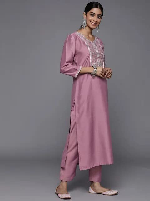 Women's Pink Emboridery Kurta Set - Dwija Fashion