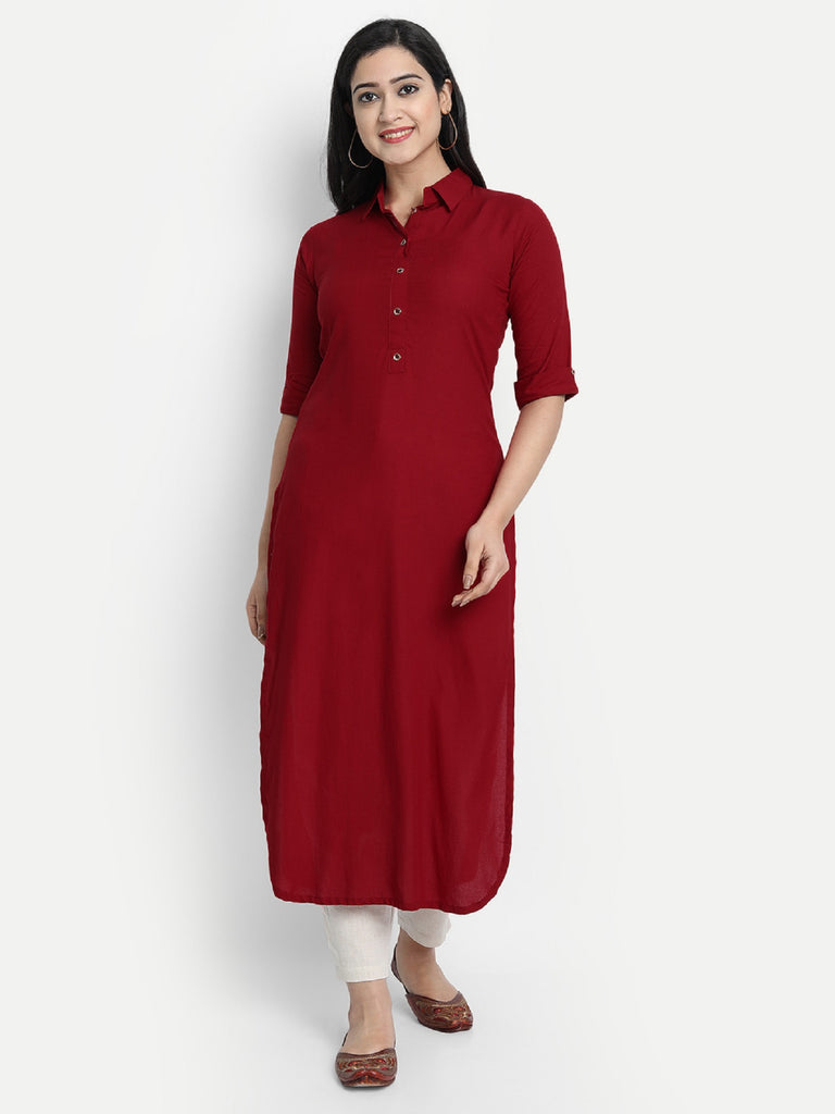 Women's Red Plain Kurta