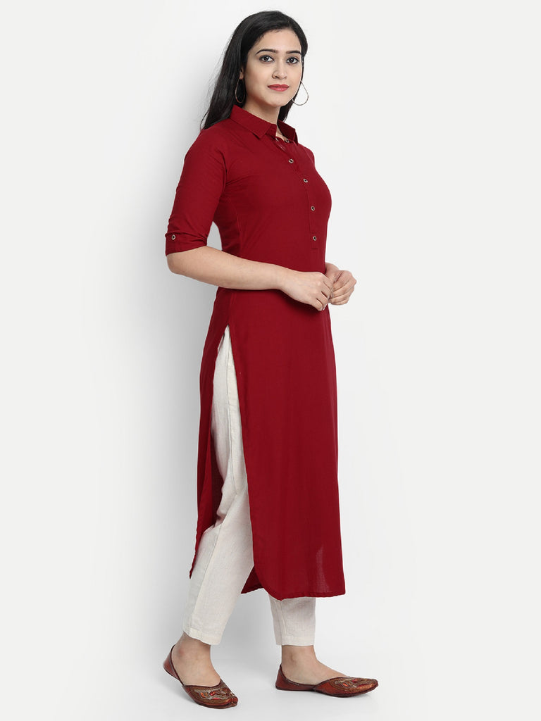 Women's Red Plain Kurta