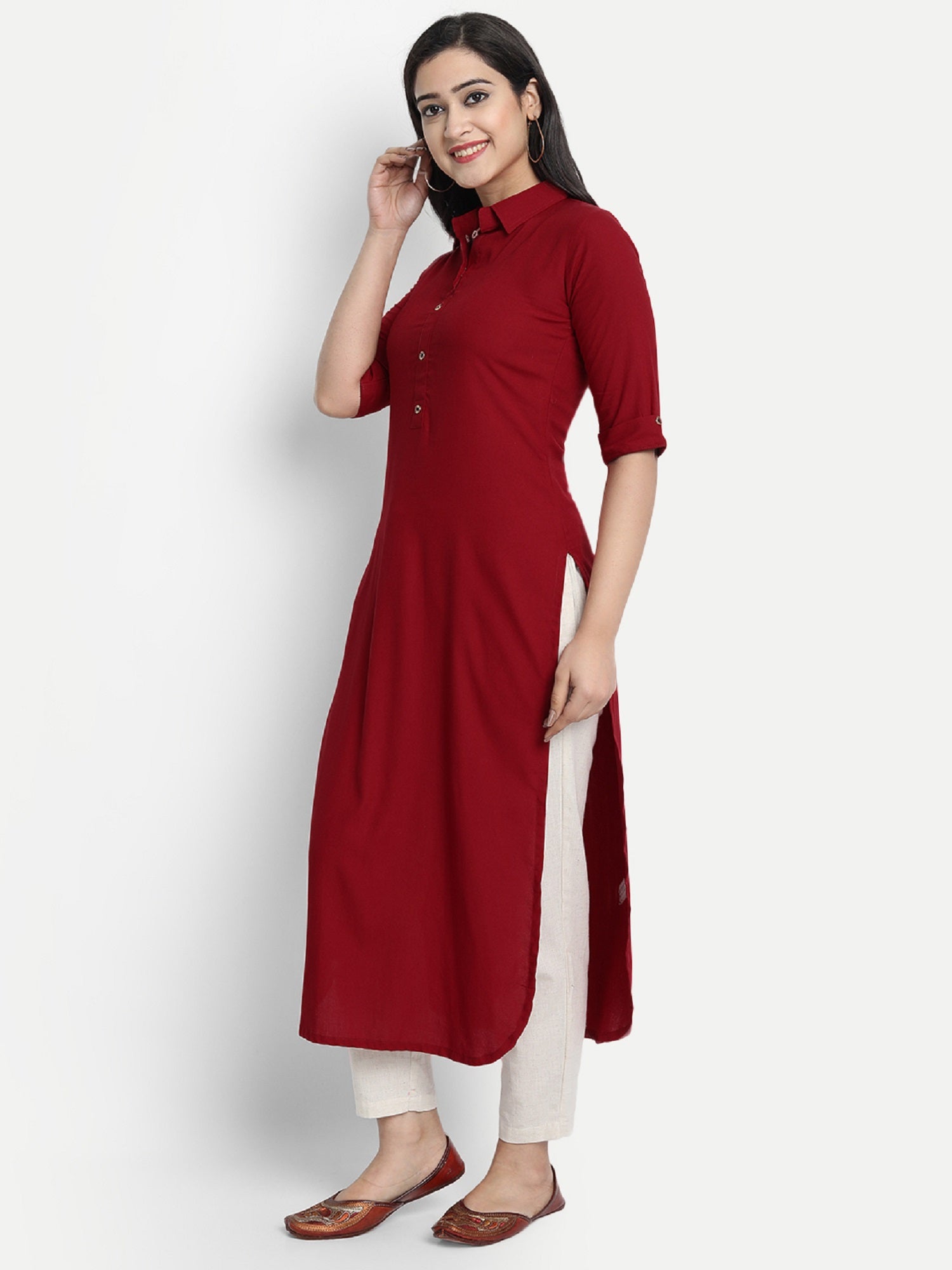 Women's Red Plain Kurta - Dwija Fashion