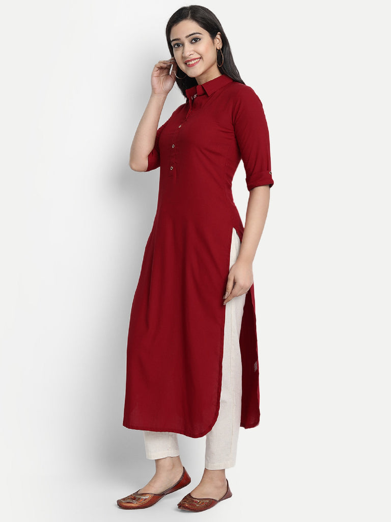 Women's Red Plain Kurta