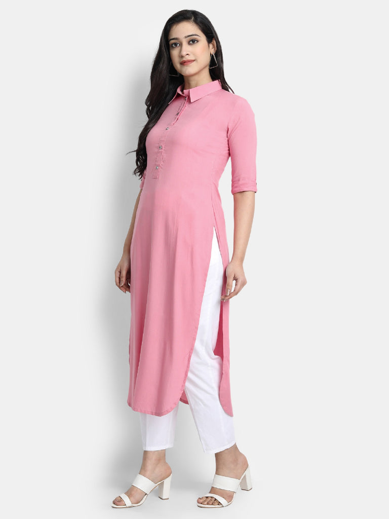 Women's Pink Plain Kurta