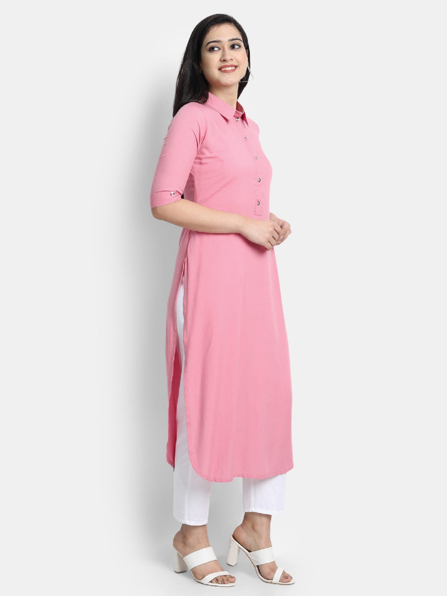 Women's Pink Plain Kurta - Dwija Fashion