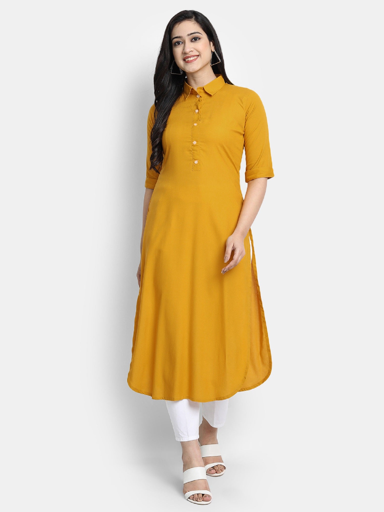 Women's Mustard Plain Kurta - Dwija Fashion