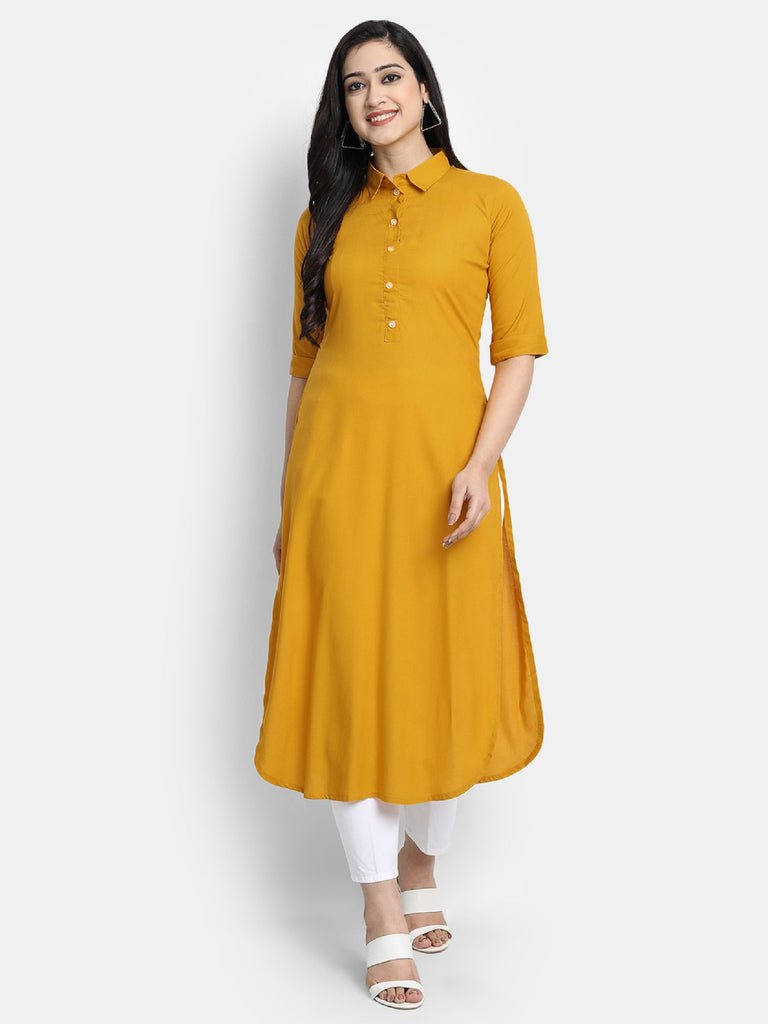 Women's Mustard Plain Kurta