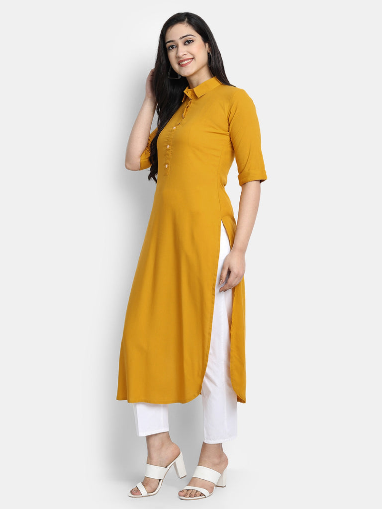 Women's Mustard Plain Kurta