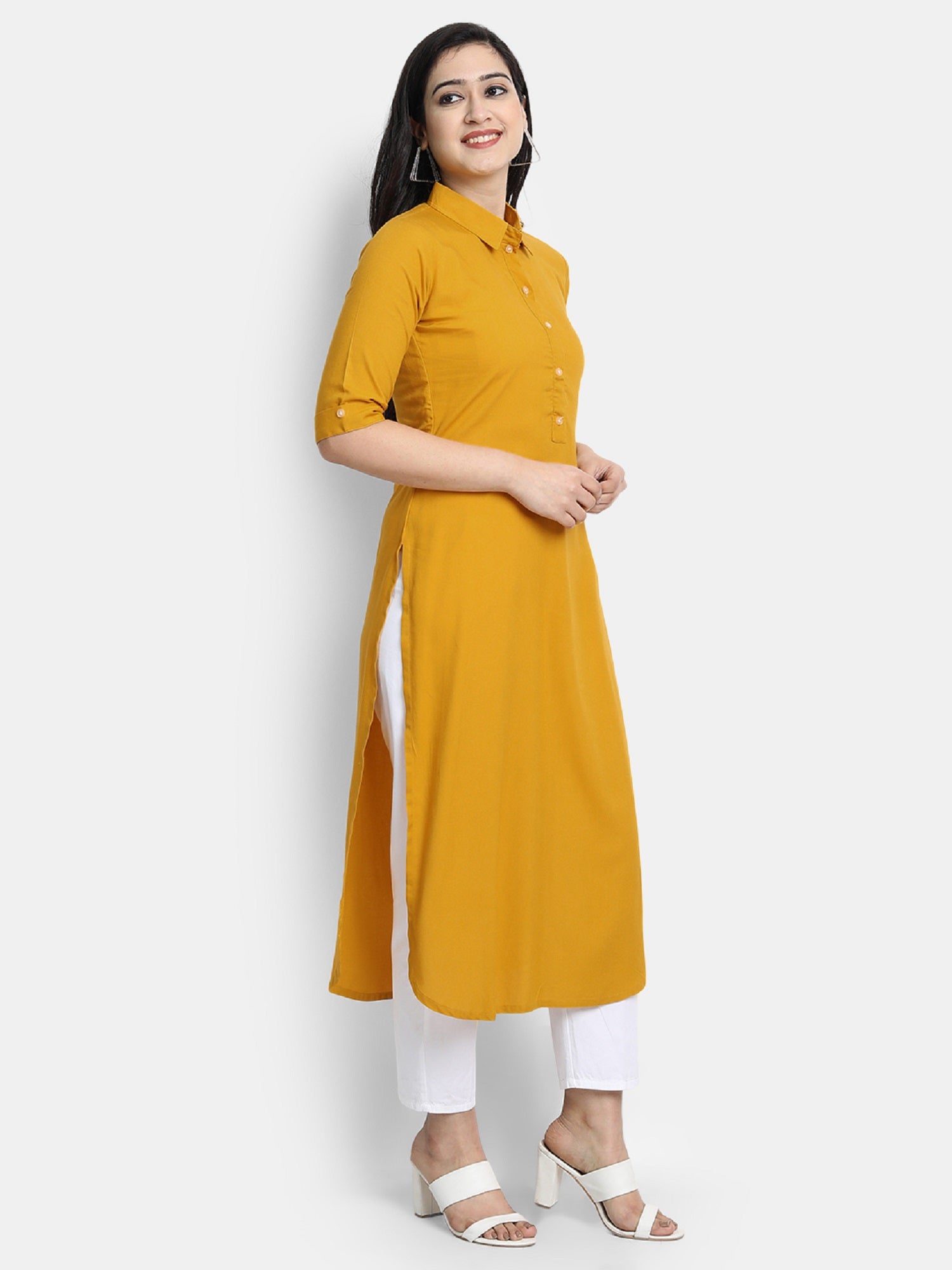 Women's Mustard Plain Kurta - Dwija Fashion