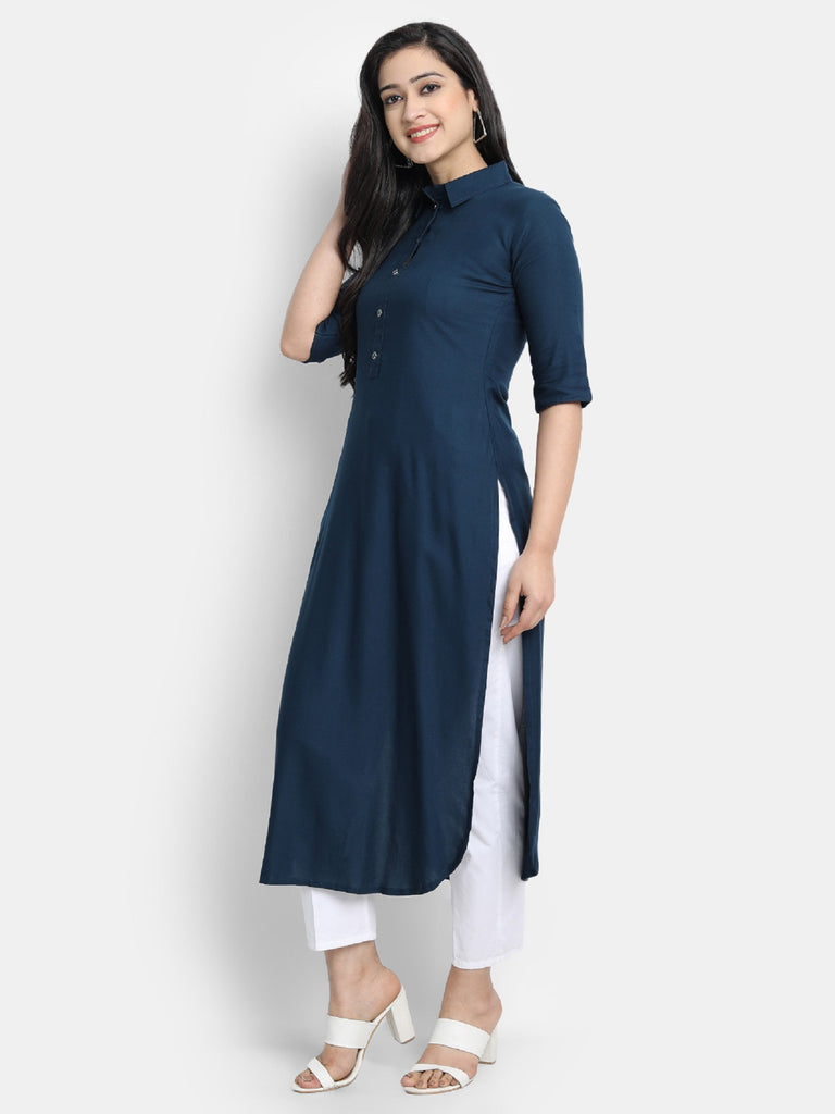 Women's Blue Plain Kurta