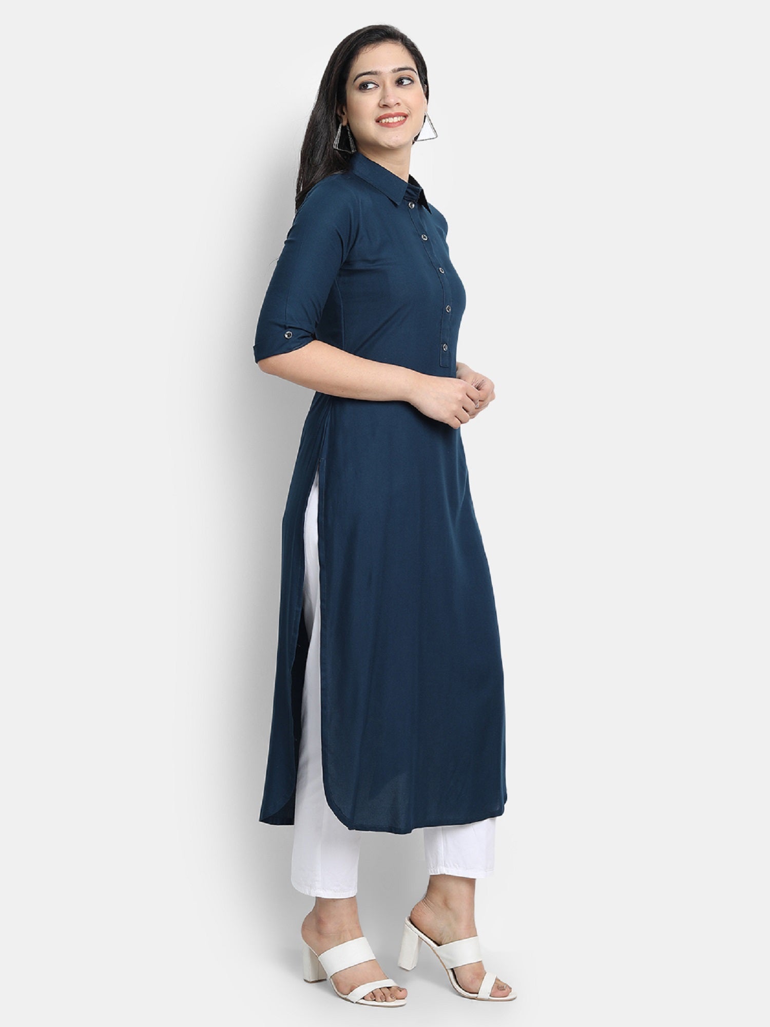 Women's Blue Plain Kurta - Dwija Fashion