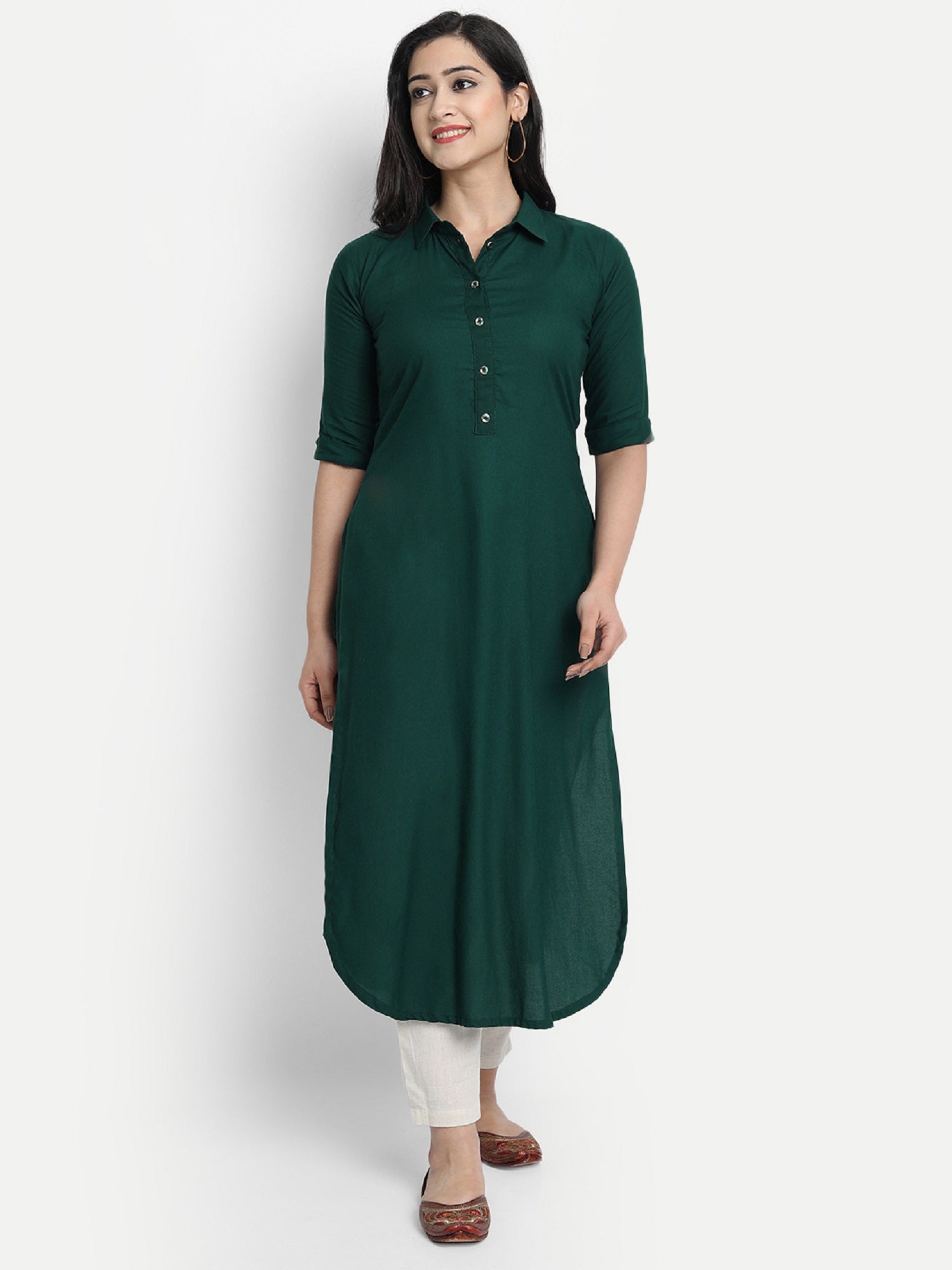 Women's Green Plain Kurta - Dwija Fashion