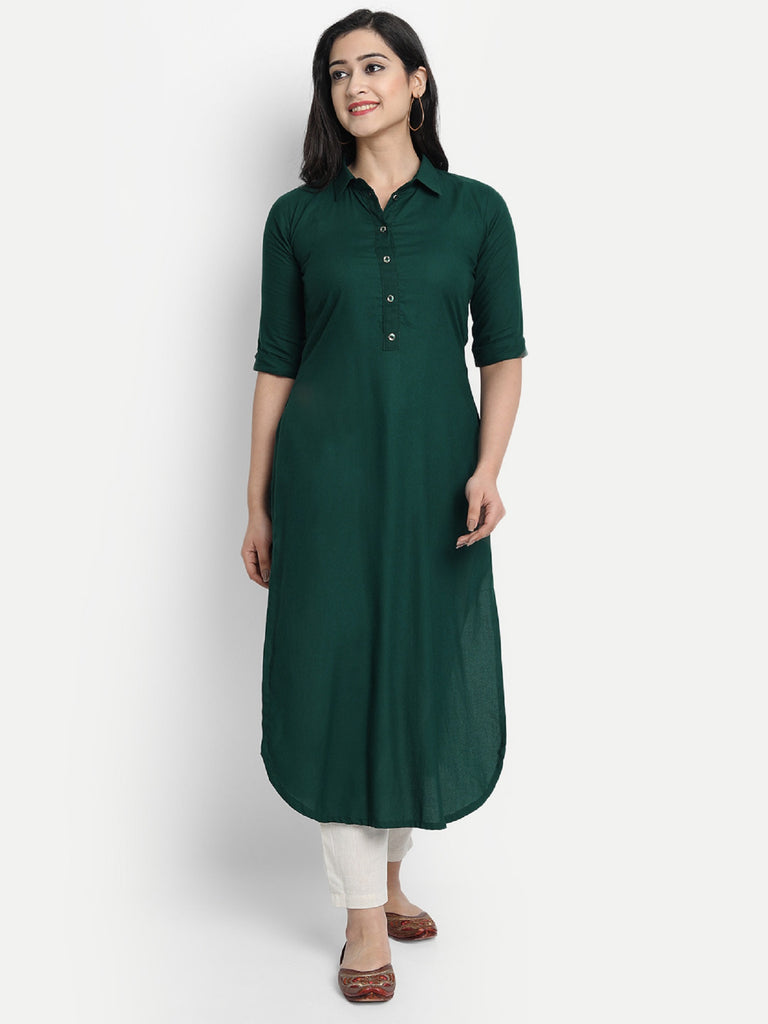 Women's Green Plain Kurta