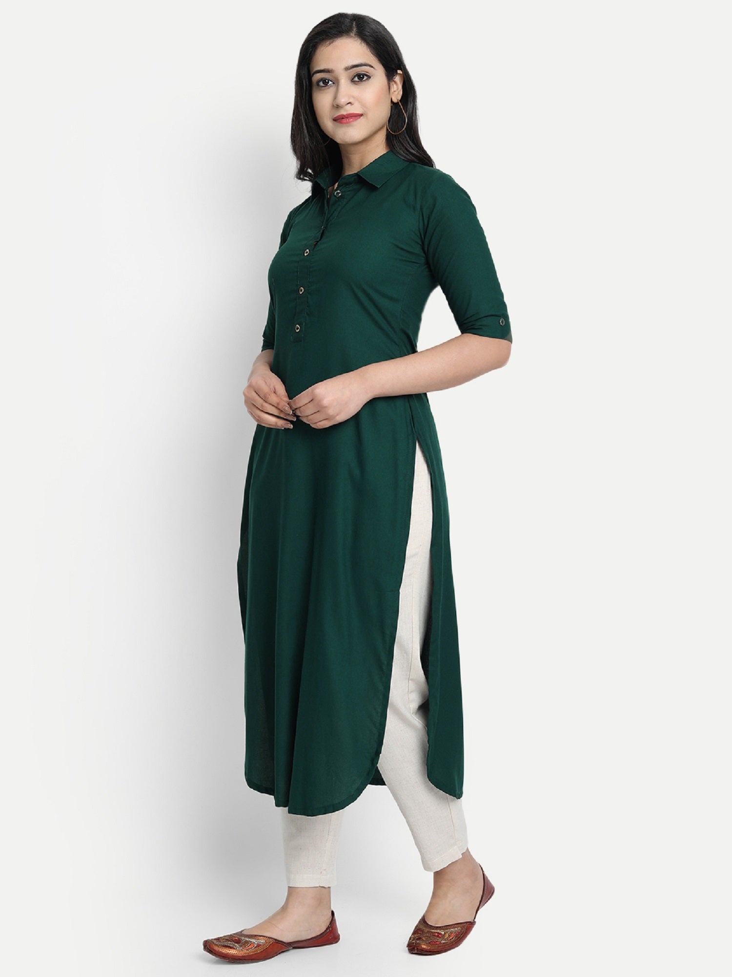 Women's Green Plain Kurta - Dwija Fashion