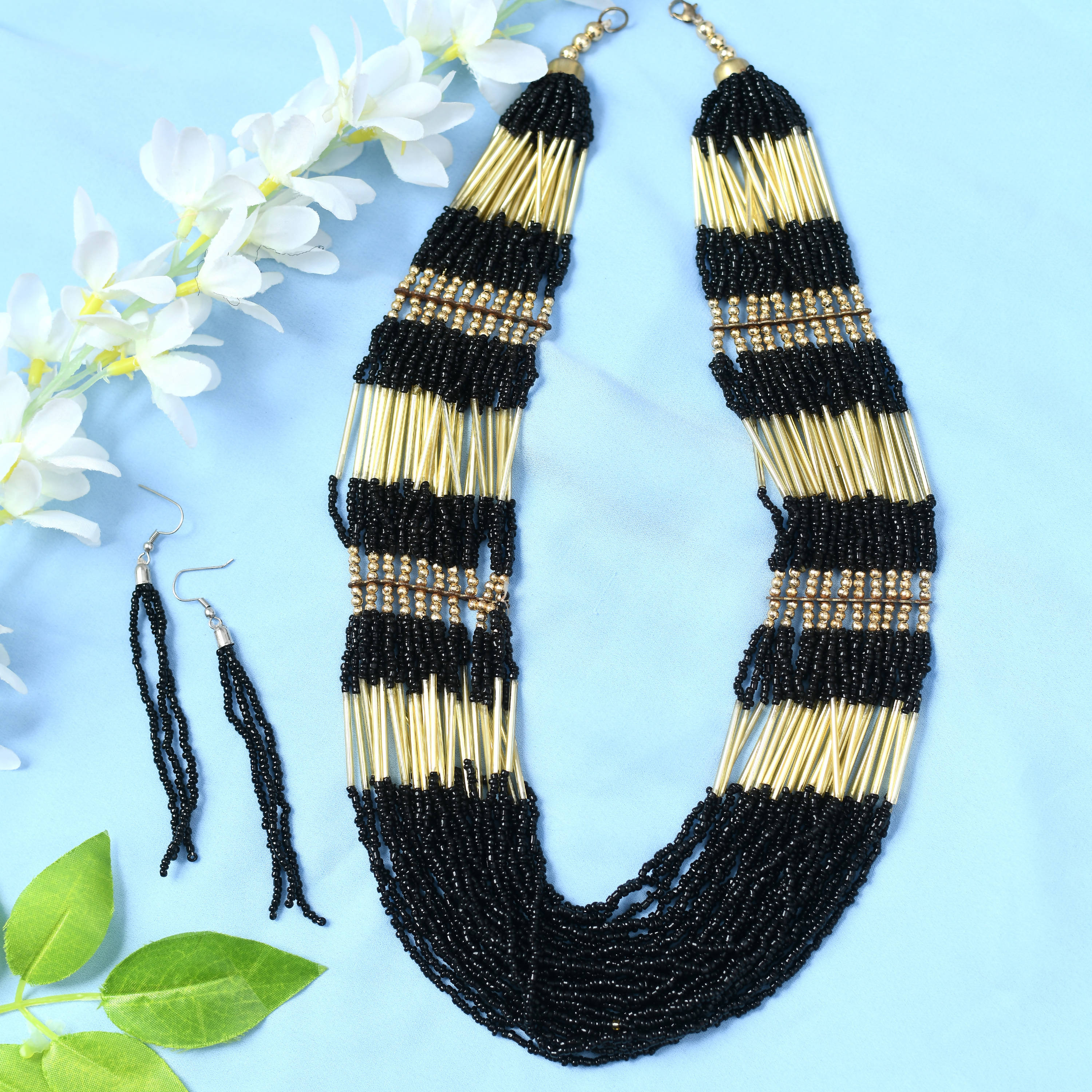 Kamal Johar Black Color Necklace with Earrings Jkms_121
