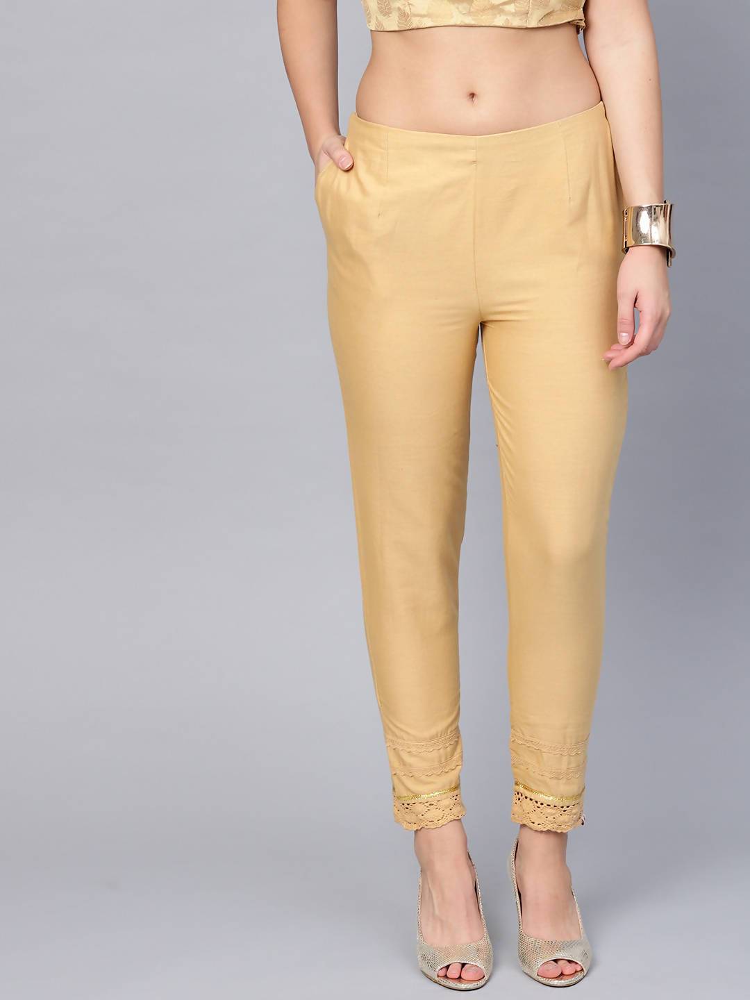 Buy_Women's_Gold_Cotton_Solid_Cigarette_Pants_Online_Trendia
