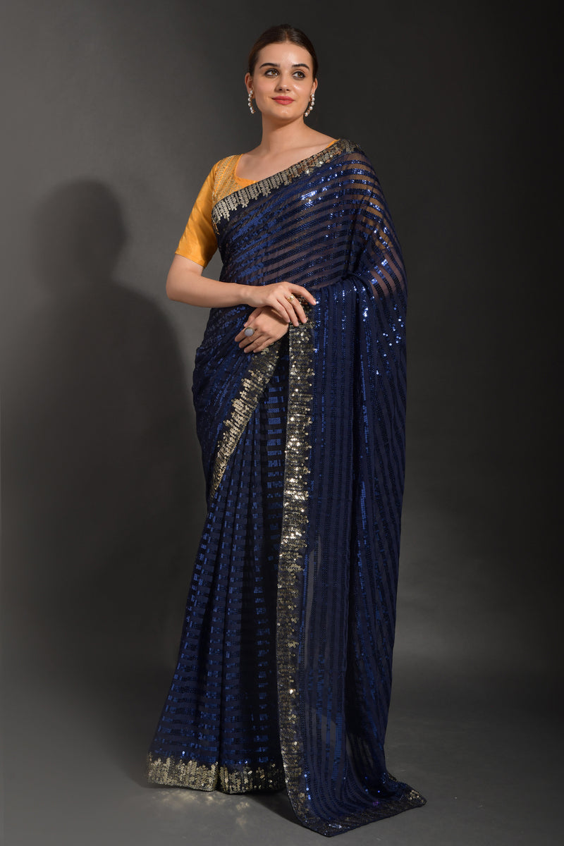 Women's Blue Designer Saree Collection - Dwija Fashion – Trendia