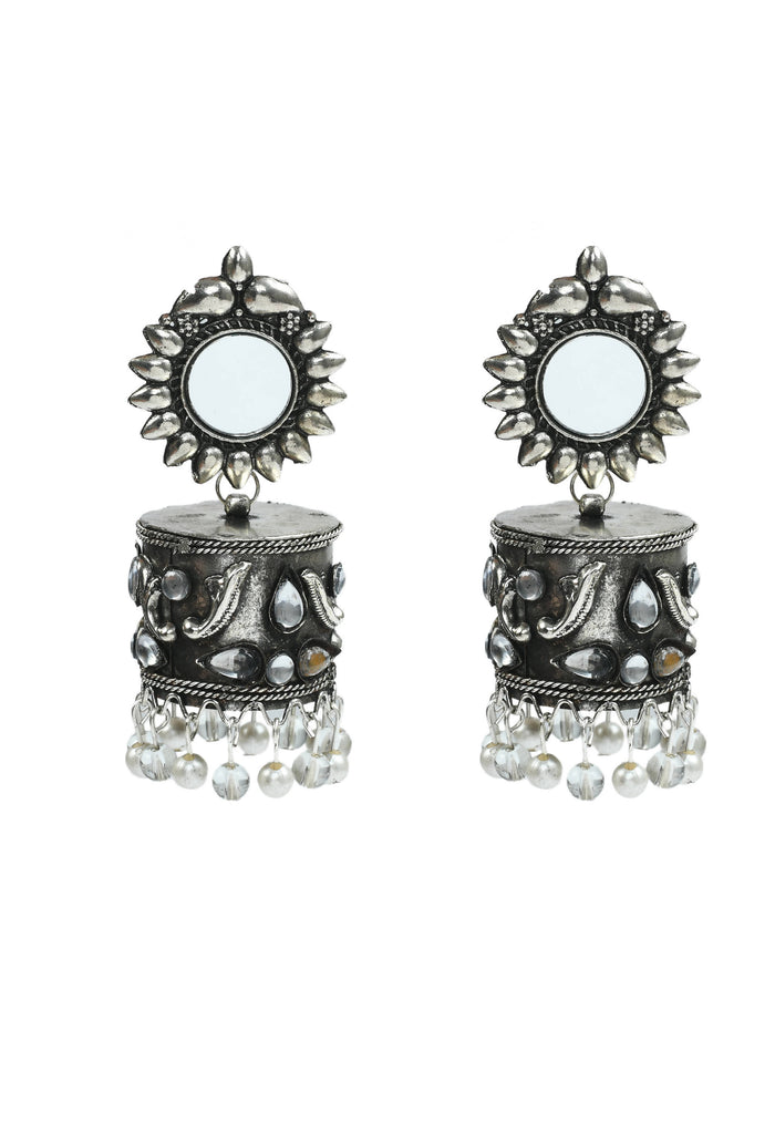 Women Silver Oxydised Jhumkas by Kamal Jo
