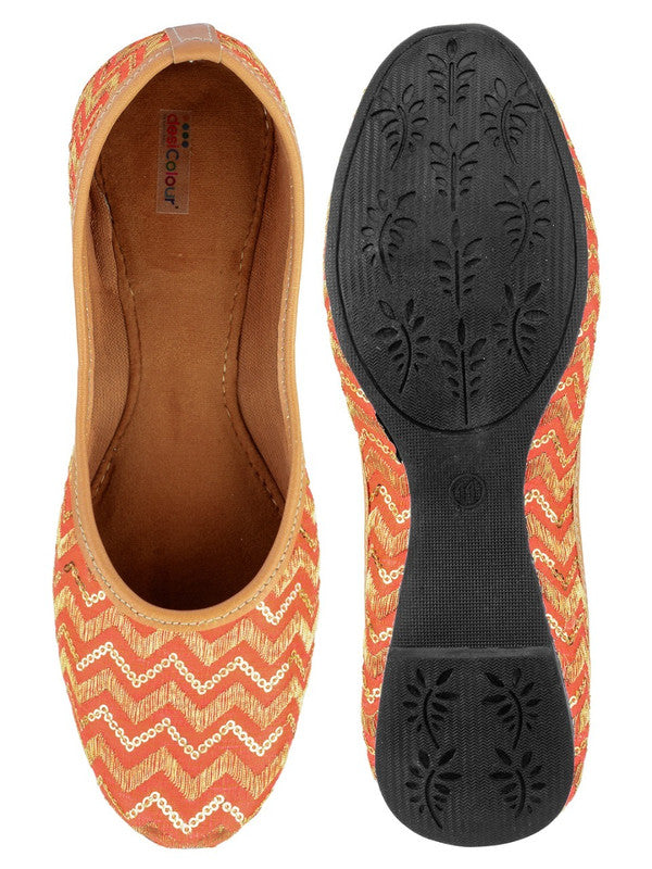 Women's Orange Chevron Indian Ethnic Comfort Footwear - Desi Colour
