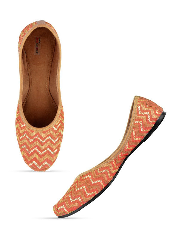 Women's Orange Chevron Indian Ethnic Comfort Footwear - Desi Colour