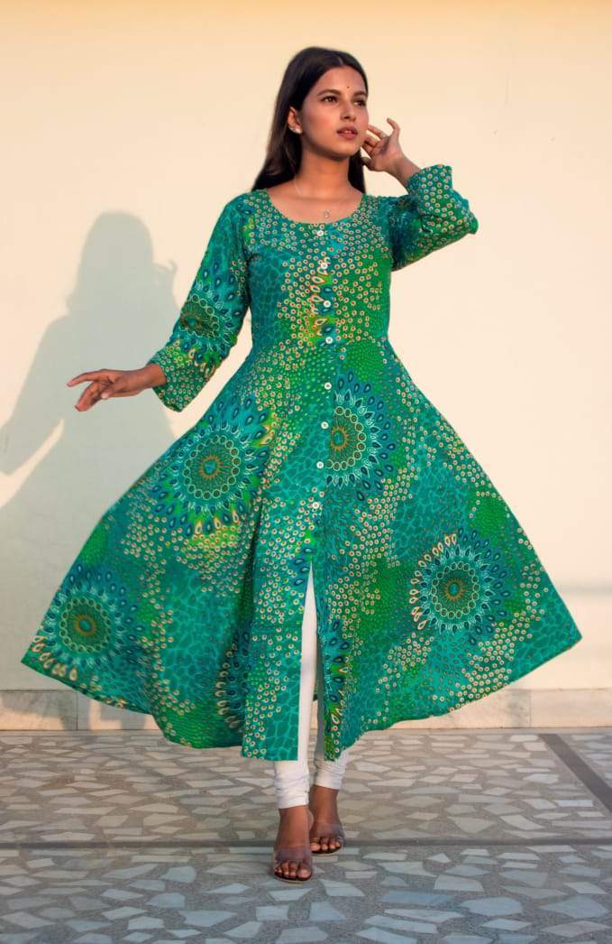 Women's Green printed kurta (Set of 1) - Jompers