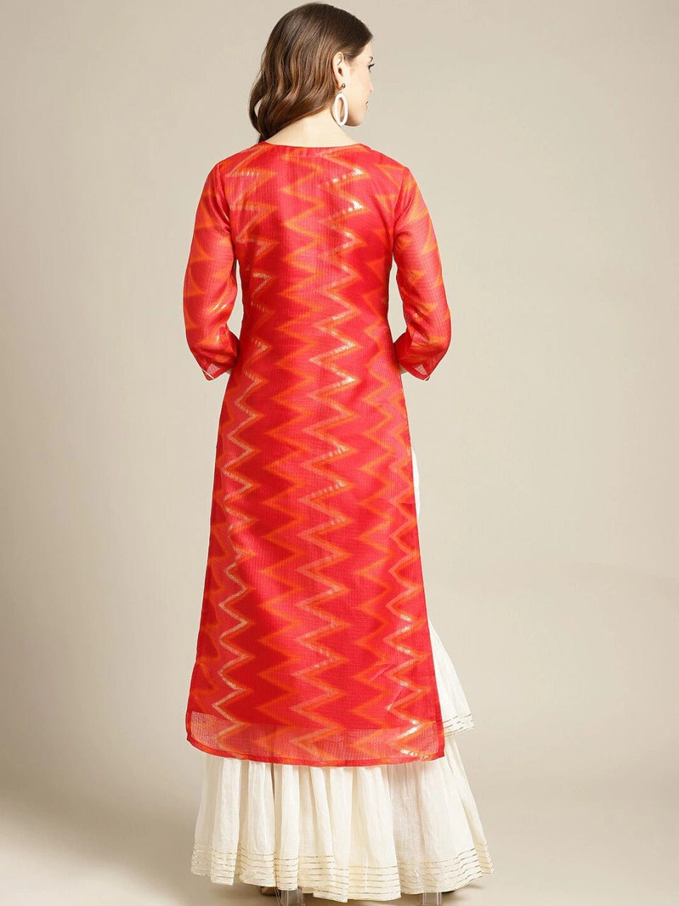 Women's Red Thread Work Cotton Kurta - Varanga