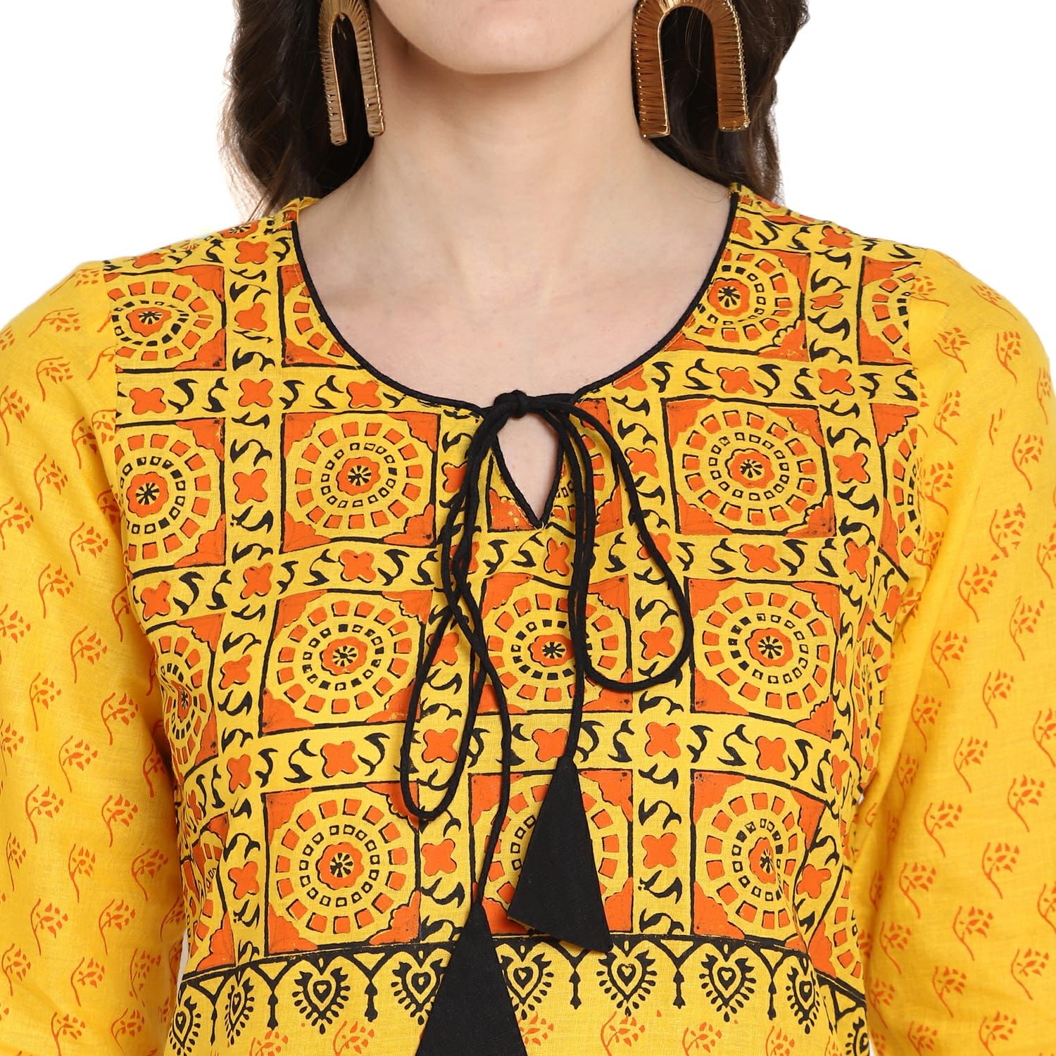 Women's Mustard Printed Straight Kurta - Wahe-Noor