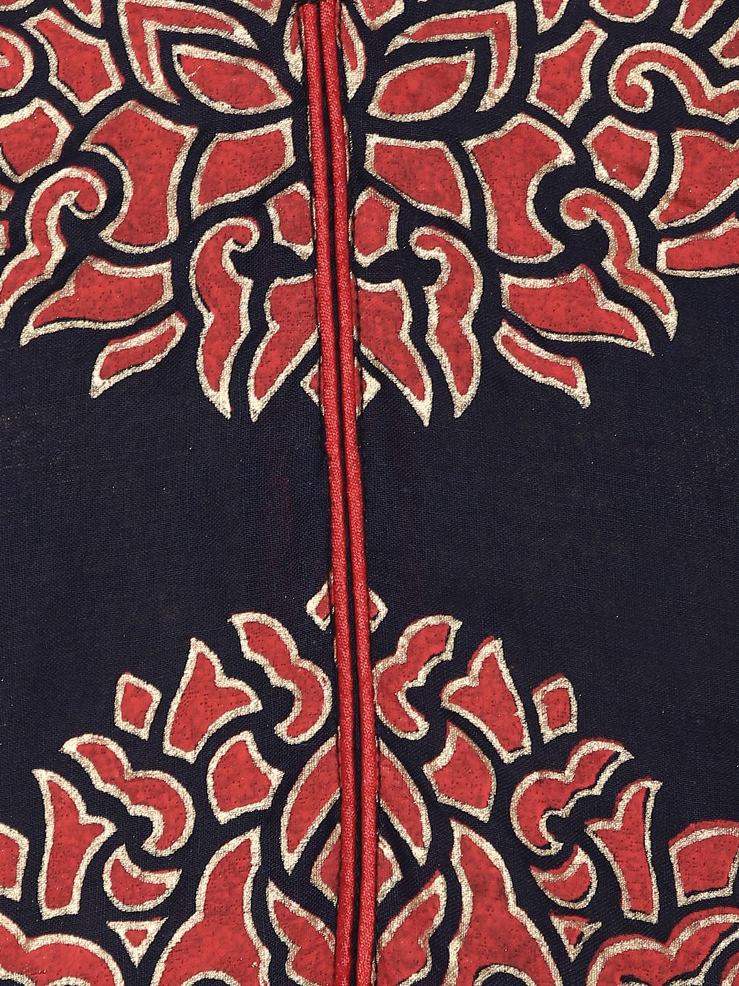 Women's Navy Blue Cotton Printed Straight Kurti With Block Print - Wahe-Noor