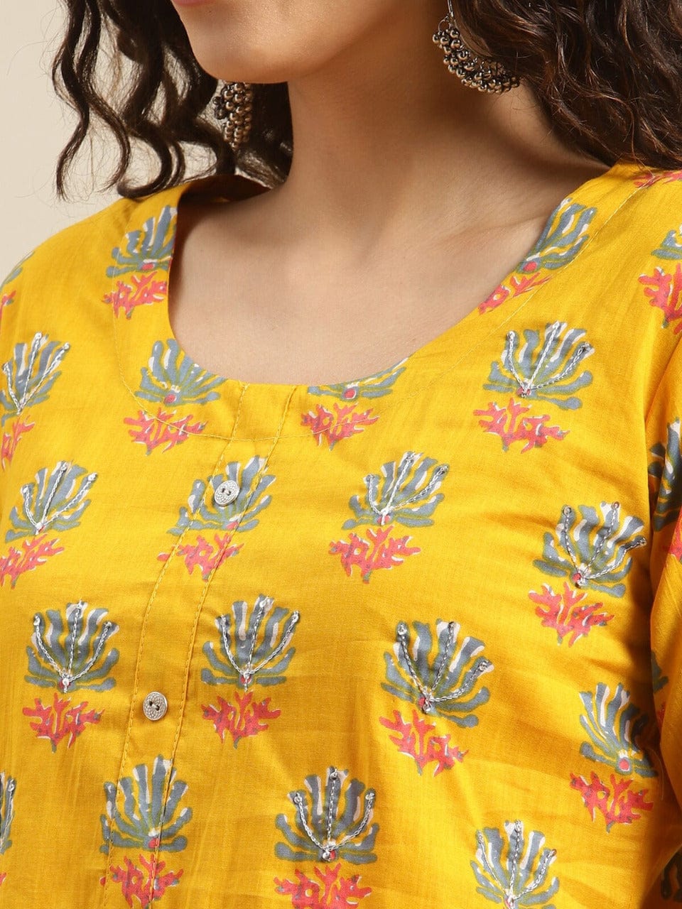 Women's Yellow Floral Printed Kurta - Varanga
