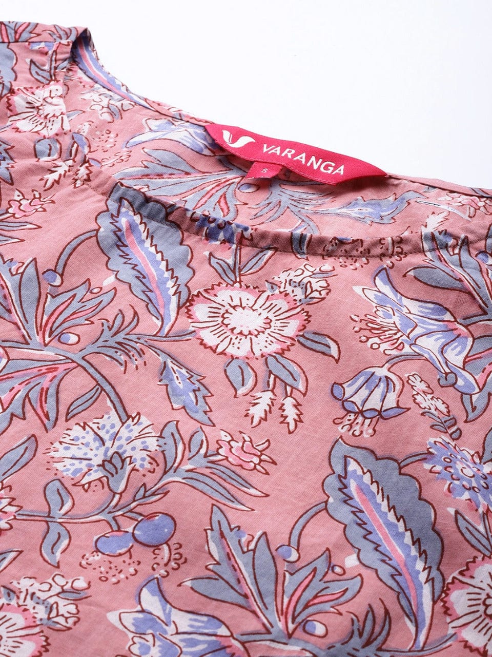 Women's Pink & Blue Floral Print Cotton Top - Varanga