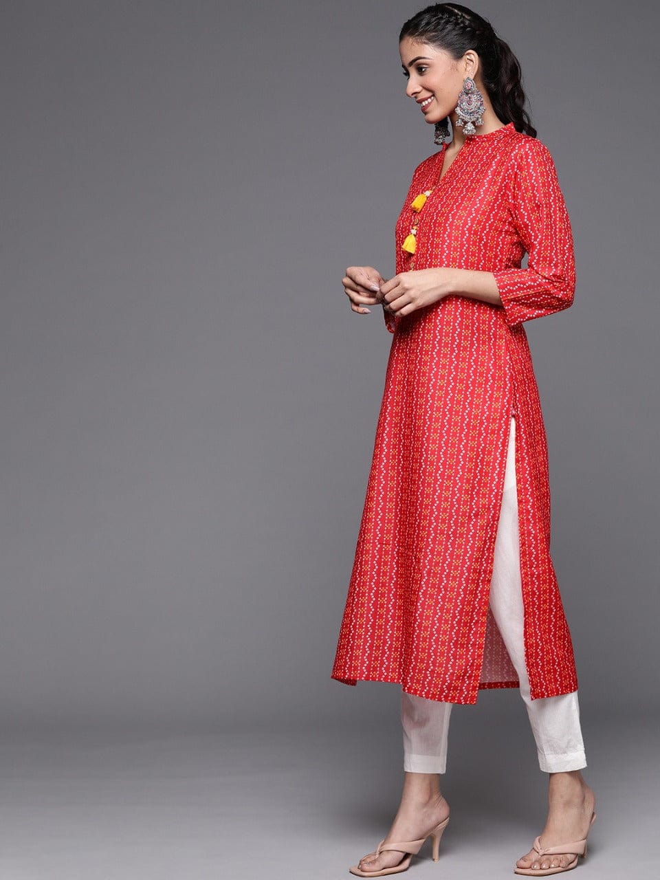 Women's Red Bandhani Printed Kurta - Varanga