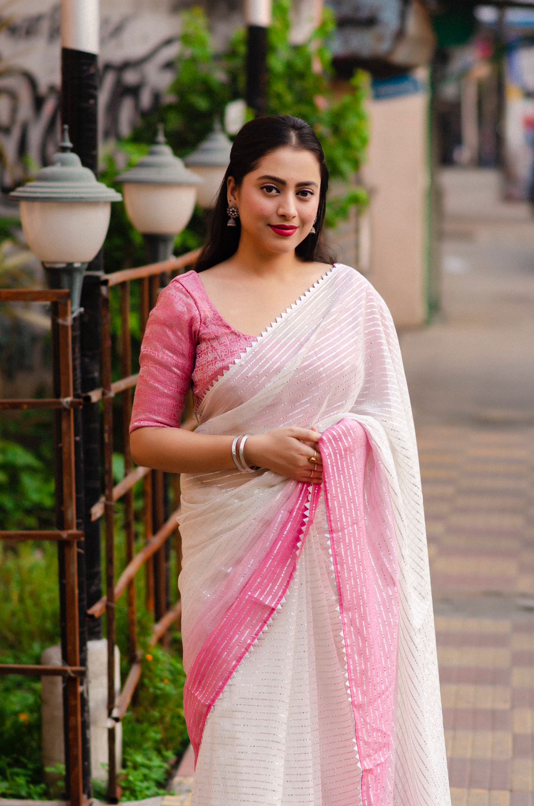 Women's Soft Chiffon Saree (Pink) - stavacreation