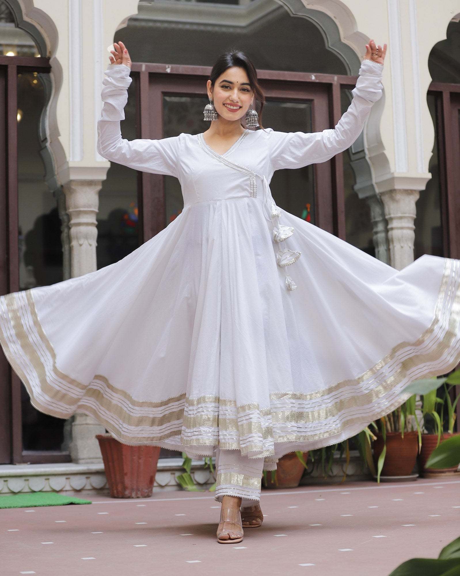 Women's White Gota Jaal Anarkali Suits White / 3XL | Trendia Global Women's White Gota Jaal Anarkali Suits White / 3XL | Trendia Global