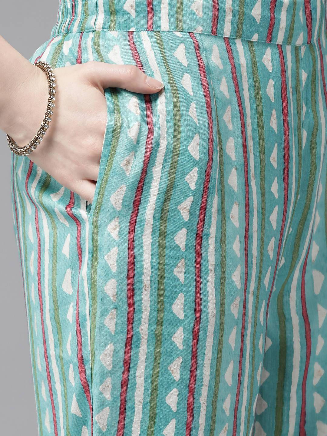 Women's Rayon Slub Printed A-Line Kurta Pant Set - Juniper