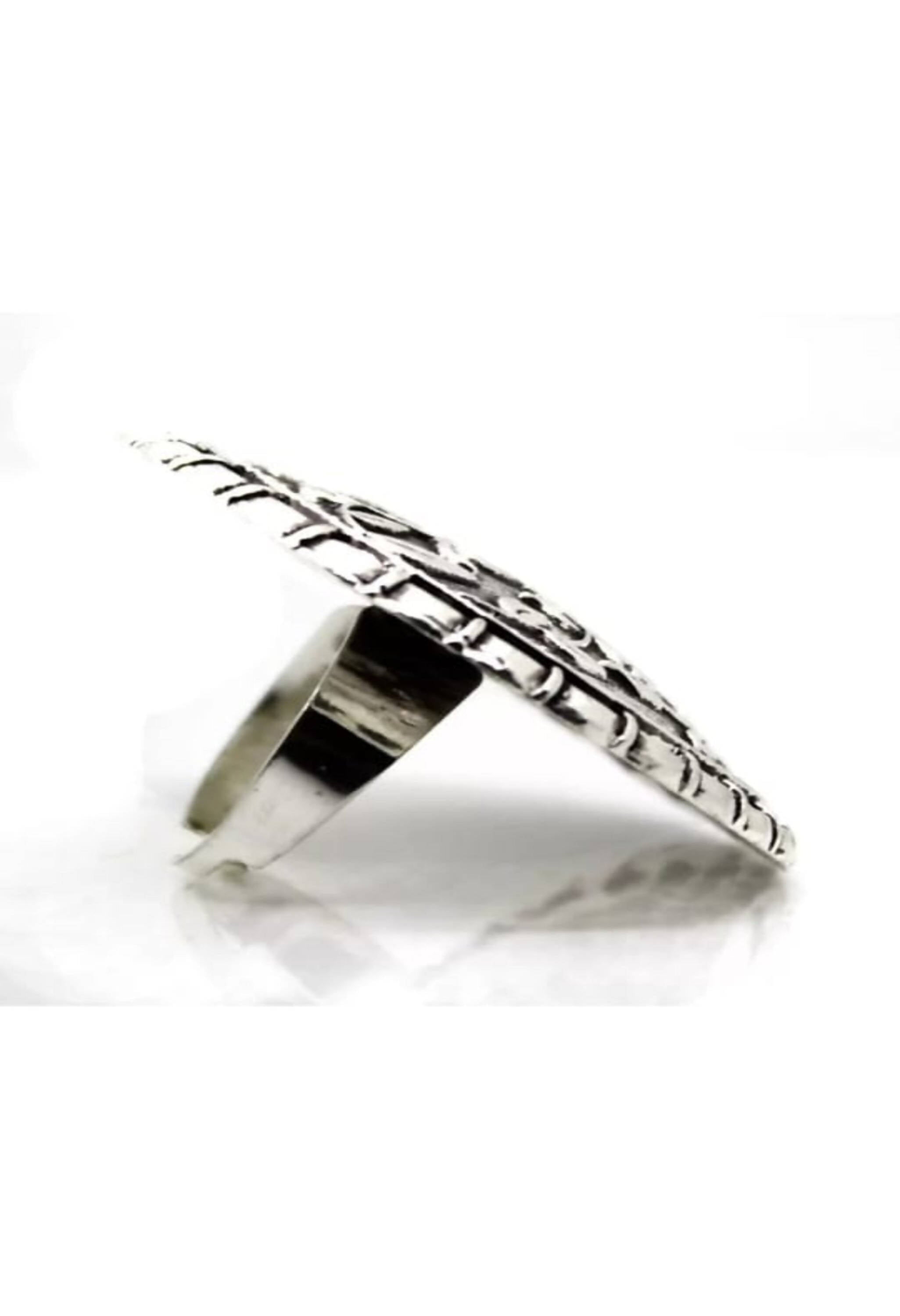 Johar Kamal Oxidised Silver Toned Textured Adjustable Ring Jkring_016