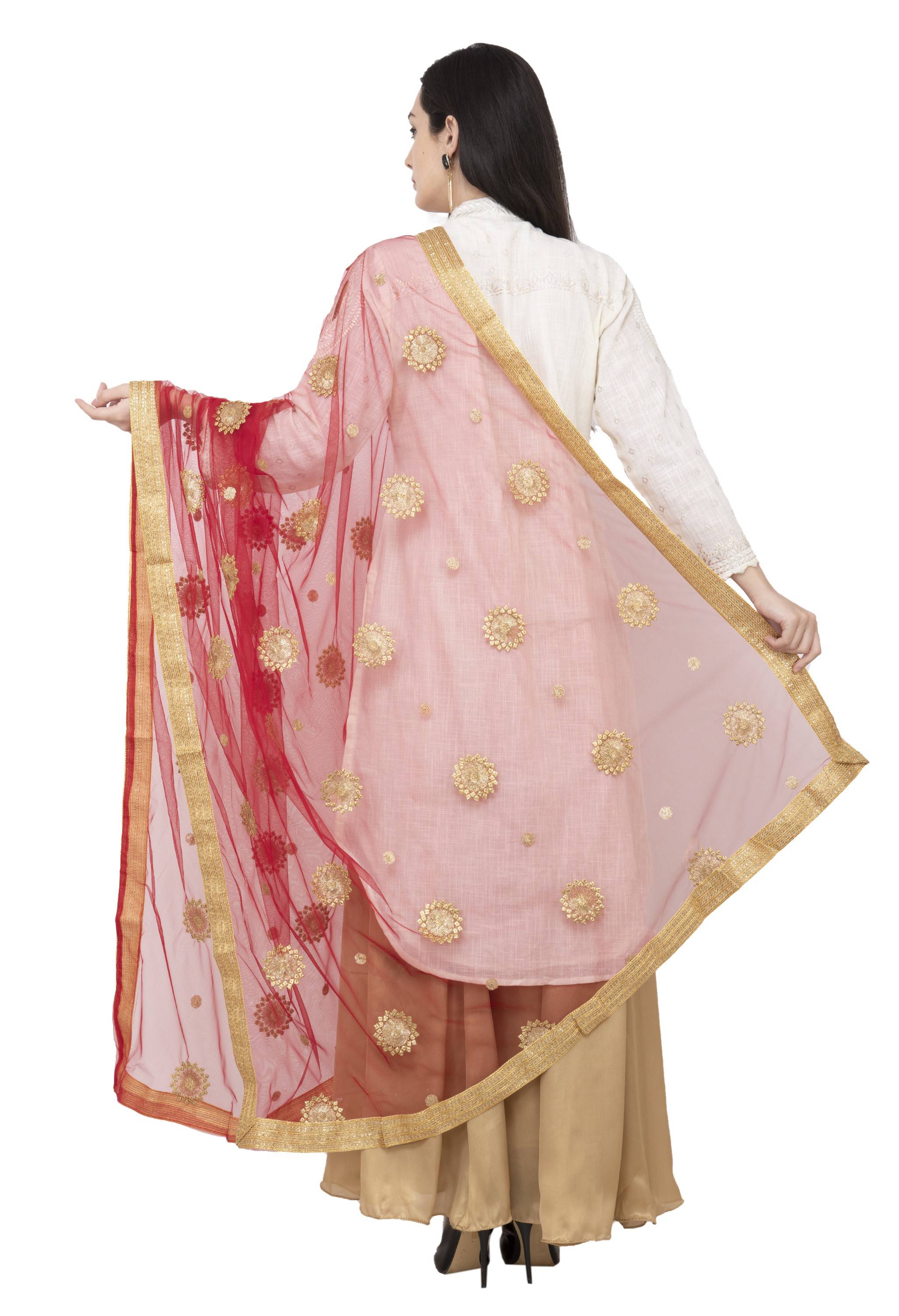 A R SILK Net Zari Flower Fancy Dupatta Mehroon Color Dupatta or Chunni