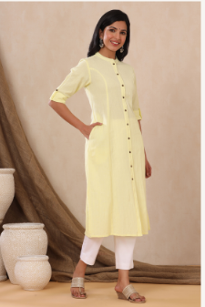Women's Yellow Cotton Flex Solid A-Line Kurta - Juniper