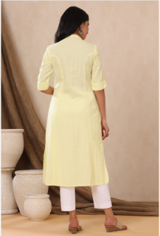 Women's Yellow Cotton Flex Solid A-Line Kurta - Juniper