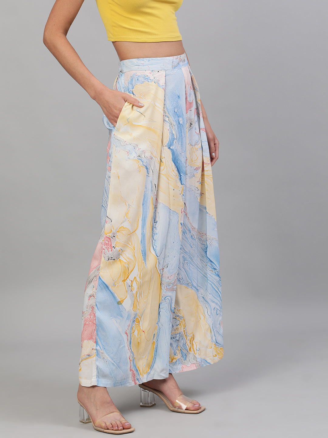 Women's Blue Abstract Print Relaxed Fit Palazzo - Aks