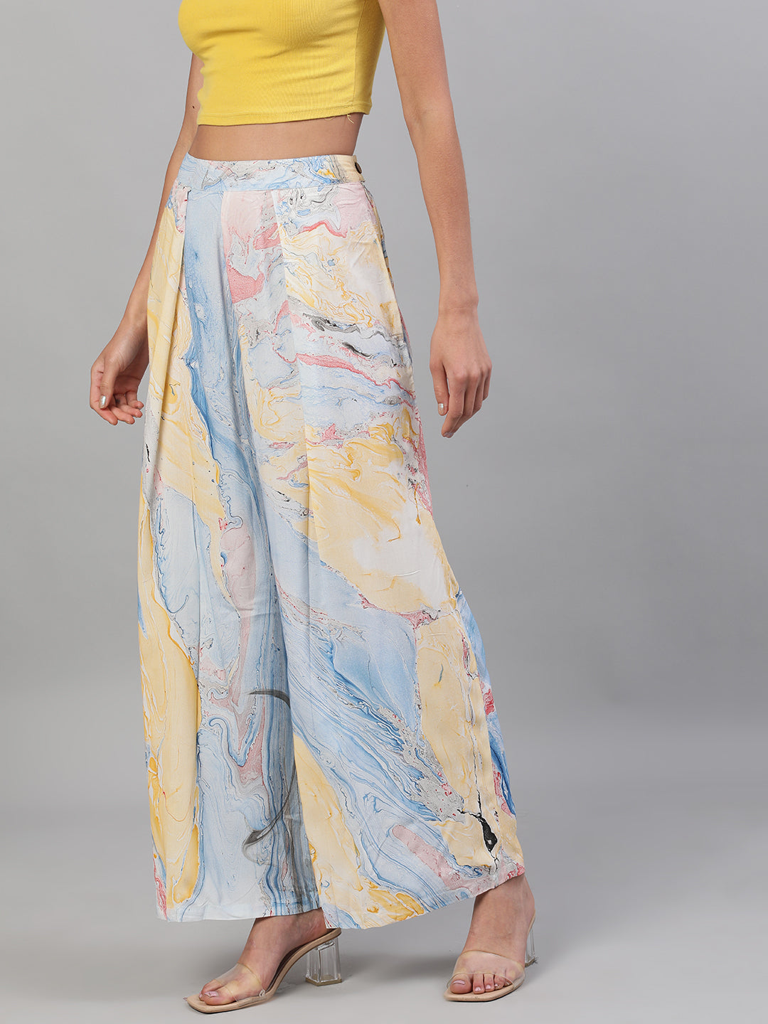 Women's Blue Abstract Print Relaxed Fit Palazzo - Aks