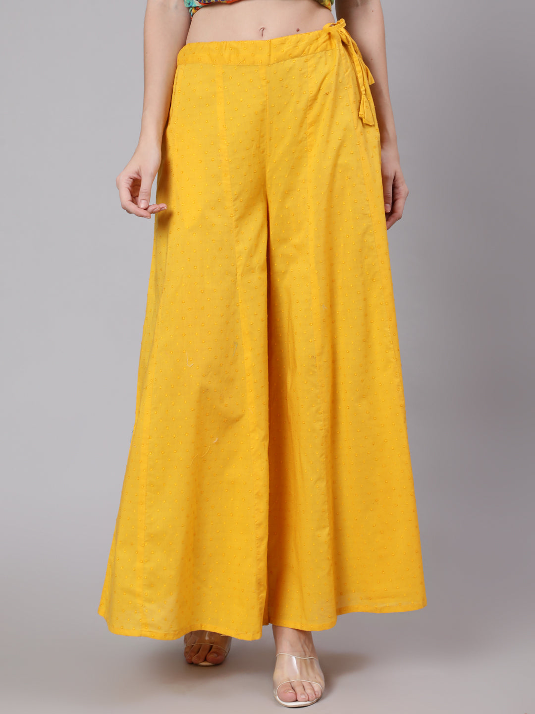 Women's Yellow Ankle-Length Flared Palazzo - Aks