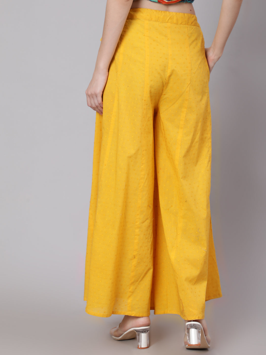 Women's Yellow Ankle-Length Flared Palazzo - Aks