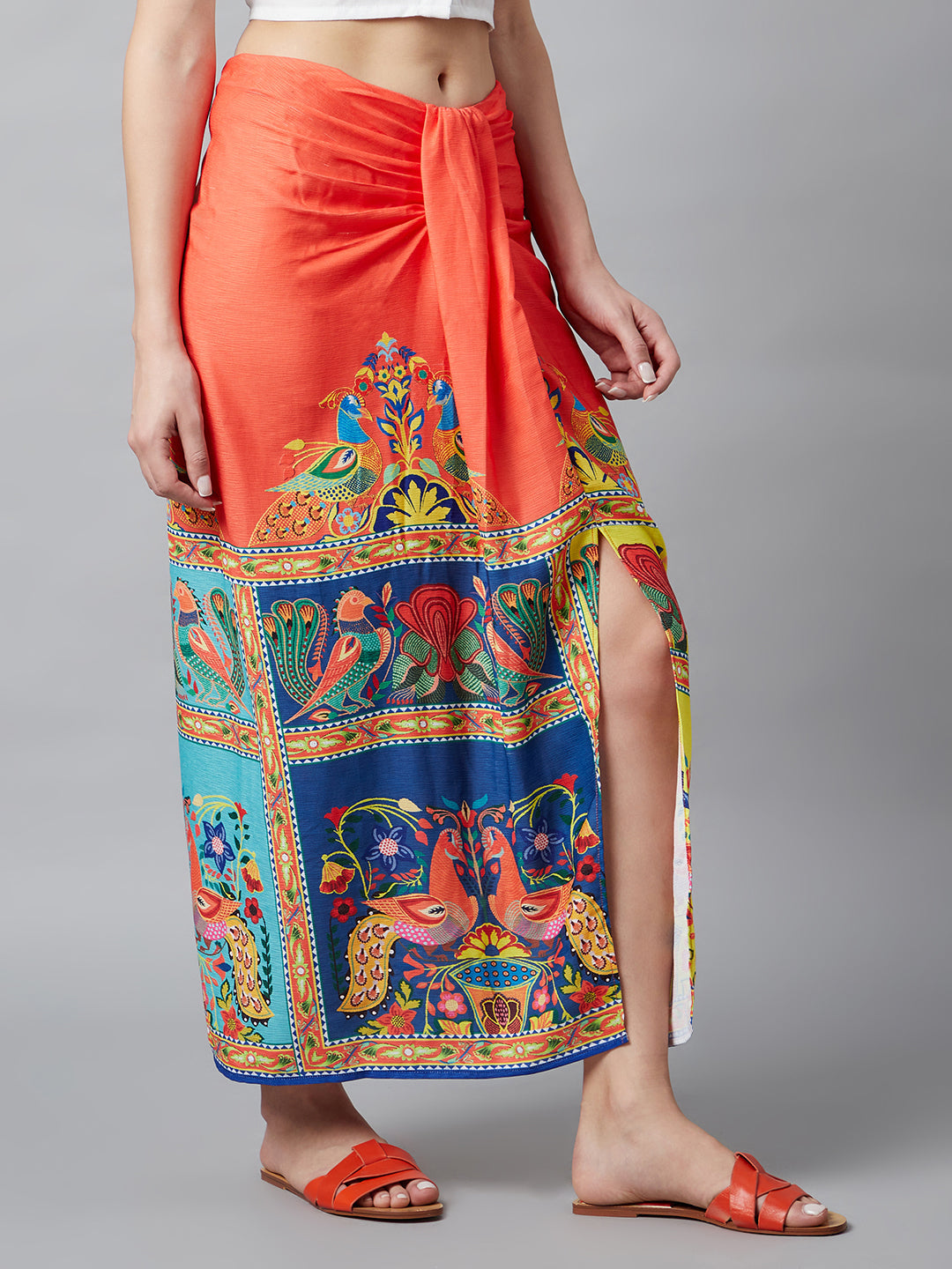 Women's Digital Print Front Slit Skirt - Aks