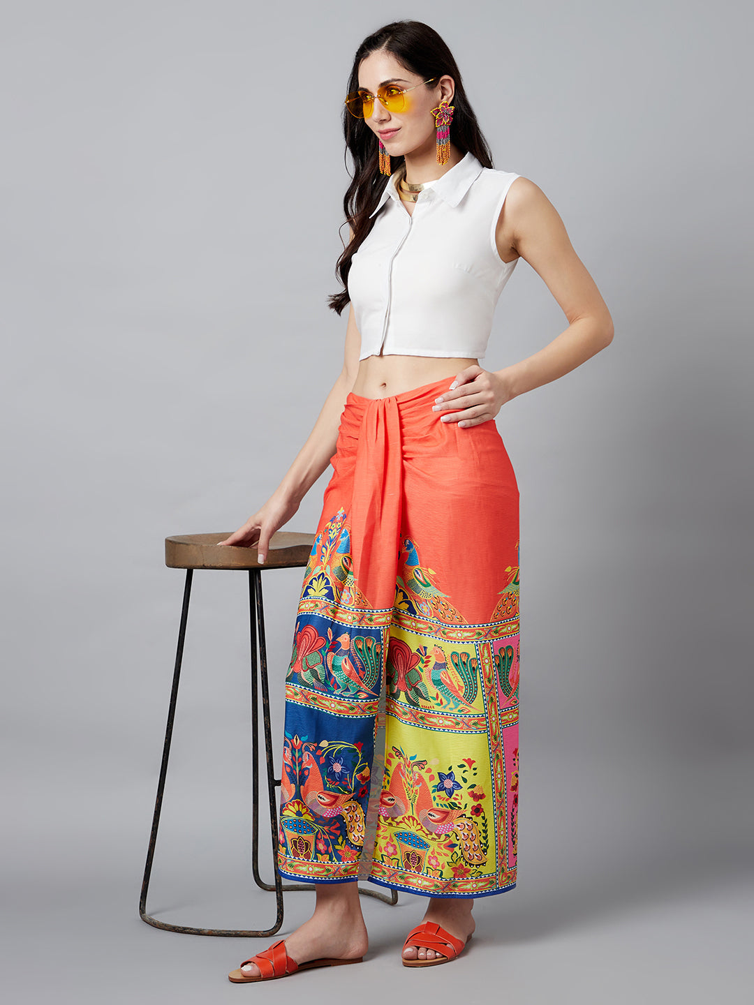 Women's Digital Print Front Slit Skirt - Aks