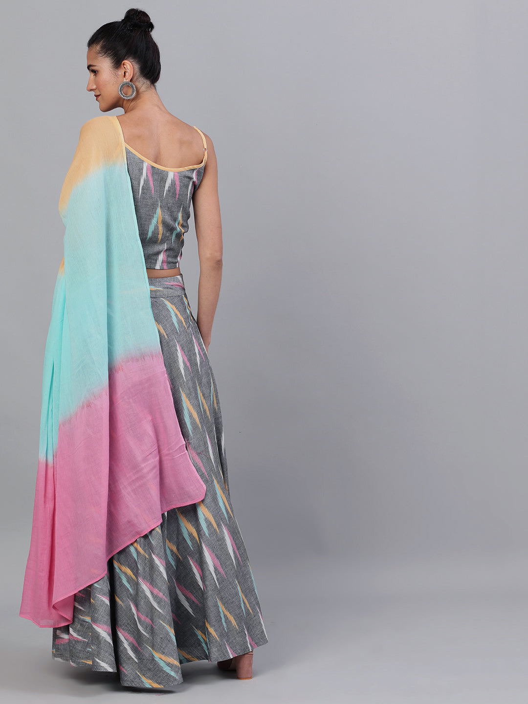 Women's Grey Ikat Designed Lehenga Choli With Dupatta - Aks