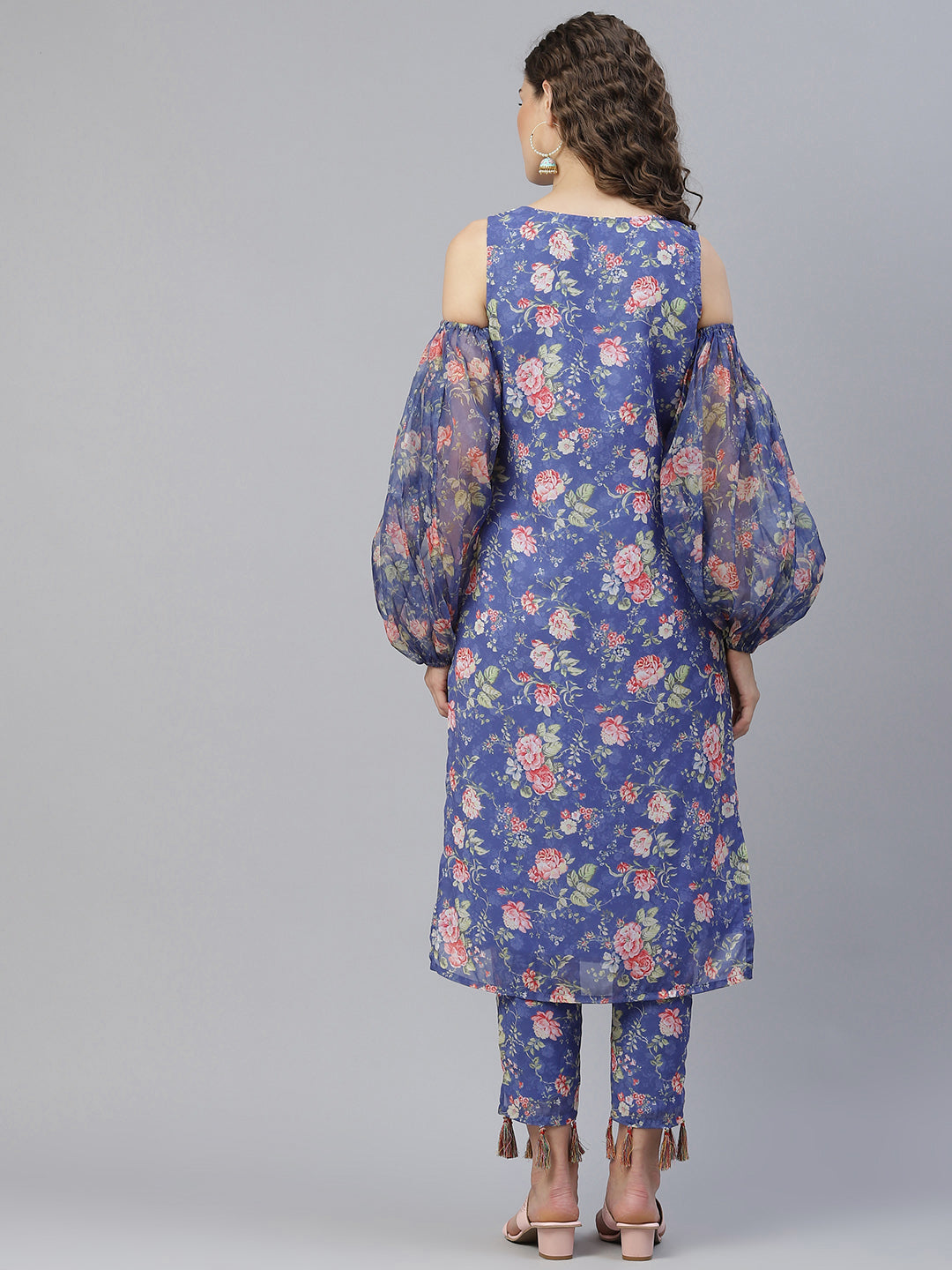 Women's Blue Floral Print Kurta With Pant - Aks
